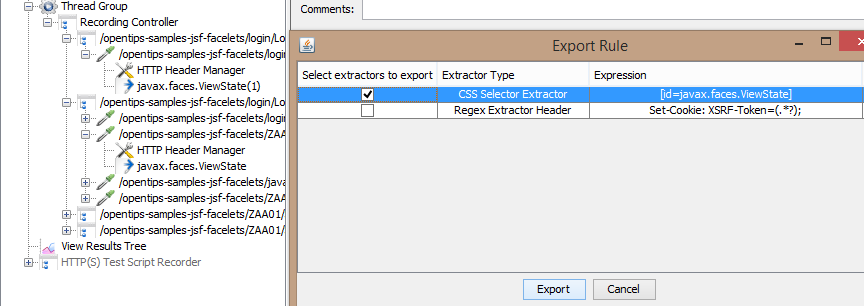 Figure 6 - Export rule extractor list