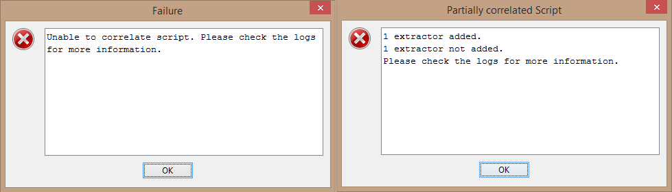 
Figure 5 - Failure and Partial failure dialog boxes